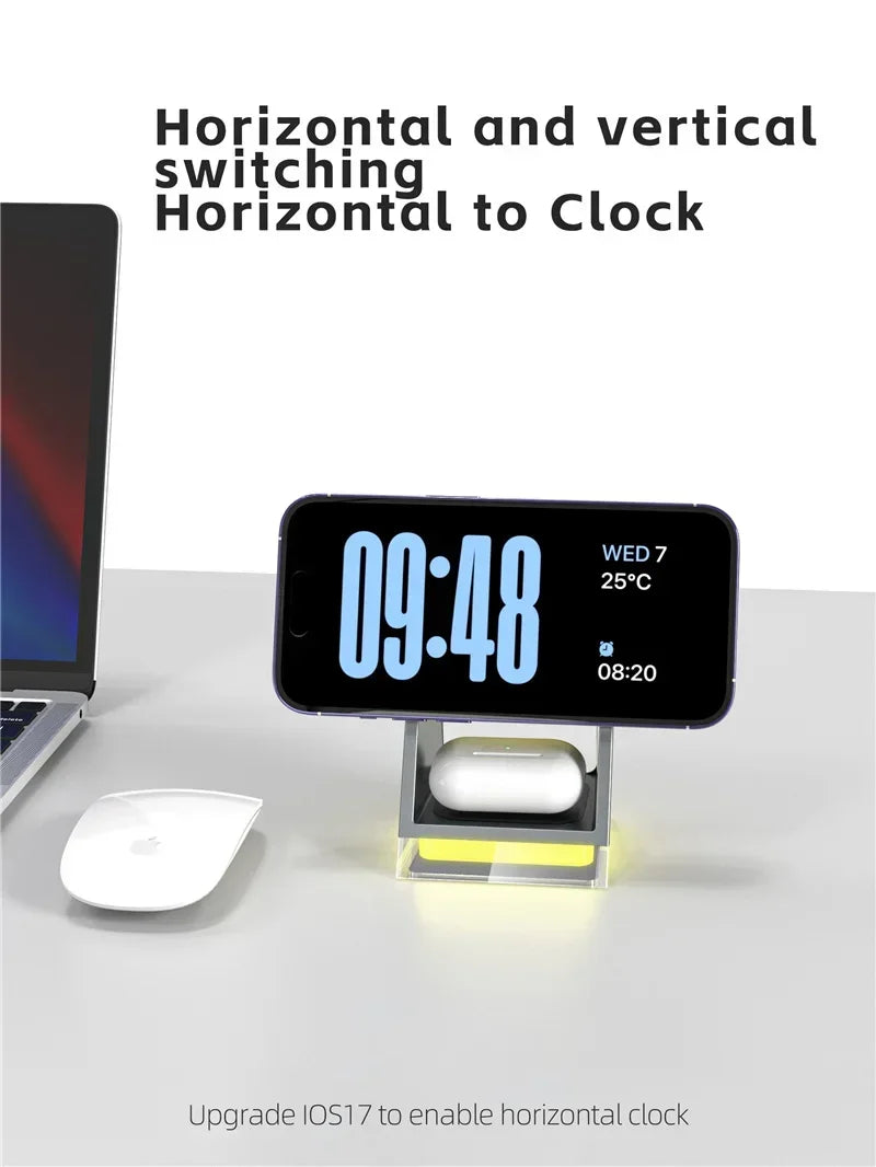 3 in 1 LED Light Magnetic Wireless Charger for iPhone 15 14 13 12 Pro Max iWatch 8 7 Airprods Pro Fast Wireless Charging Station
