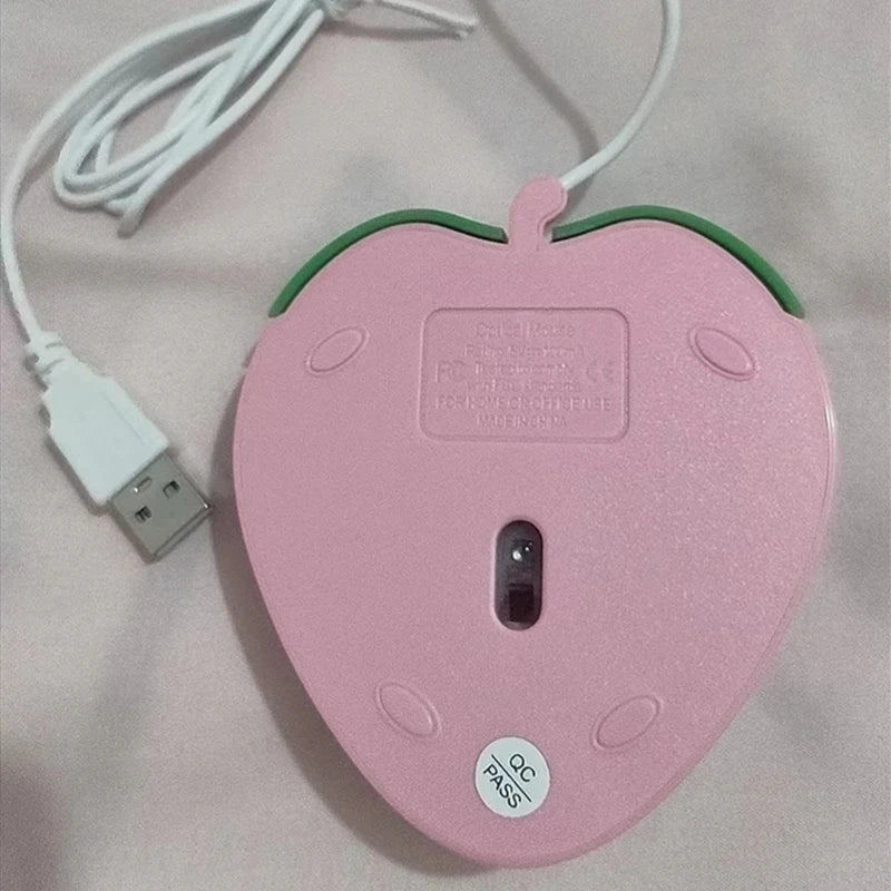 Pink Strawberry Corded Mouse Small Optical PC Computer Game