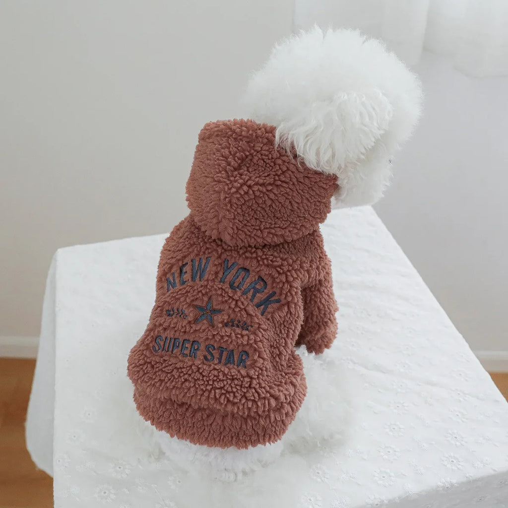 Autumn and Winter Pet Lamb Fleece Hooded Jacket Puppy and Cat Clothes New Models Thick and Warm Letter Hoodie Pet Clothes