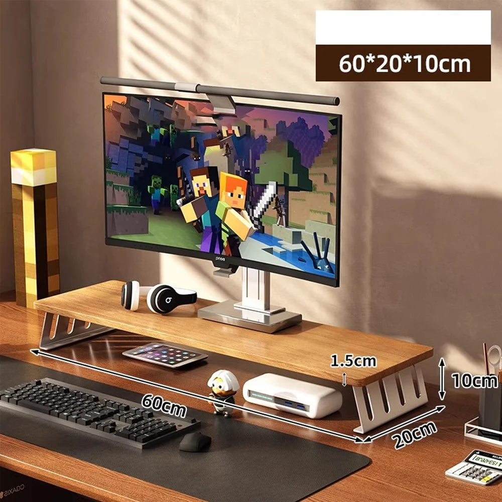 Computer monitor riser, dual-monitor desktop stand, ergonomic multi-purpose gaming desk organizer with an L-shaped wide base,