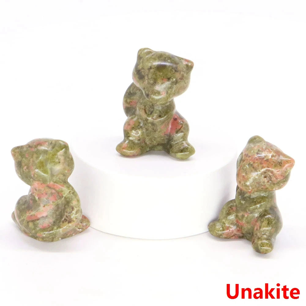 30mm Cartoon Alien Cat Statue Natural Healing Crystals Stone Carving Cute Animal Figurine Crafts Home Decor Ornament Kids Gifts