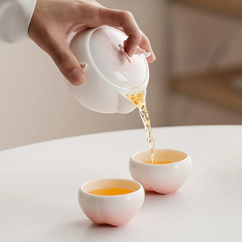 Butterfly-shaped tea set with storage bag, portable camping ceramic teapot suitable for outdoor, travel, and home use