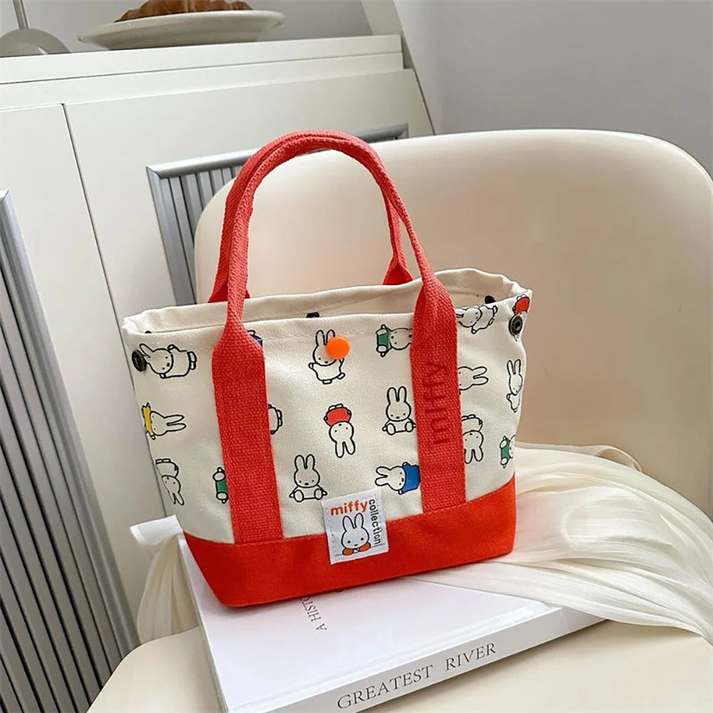 Kawaii Miffy Cute Handbag Cartoon Rabbit Canvas Embroidery Fashion Bento Multifunctional Storage Bag Girl Gift