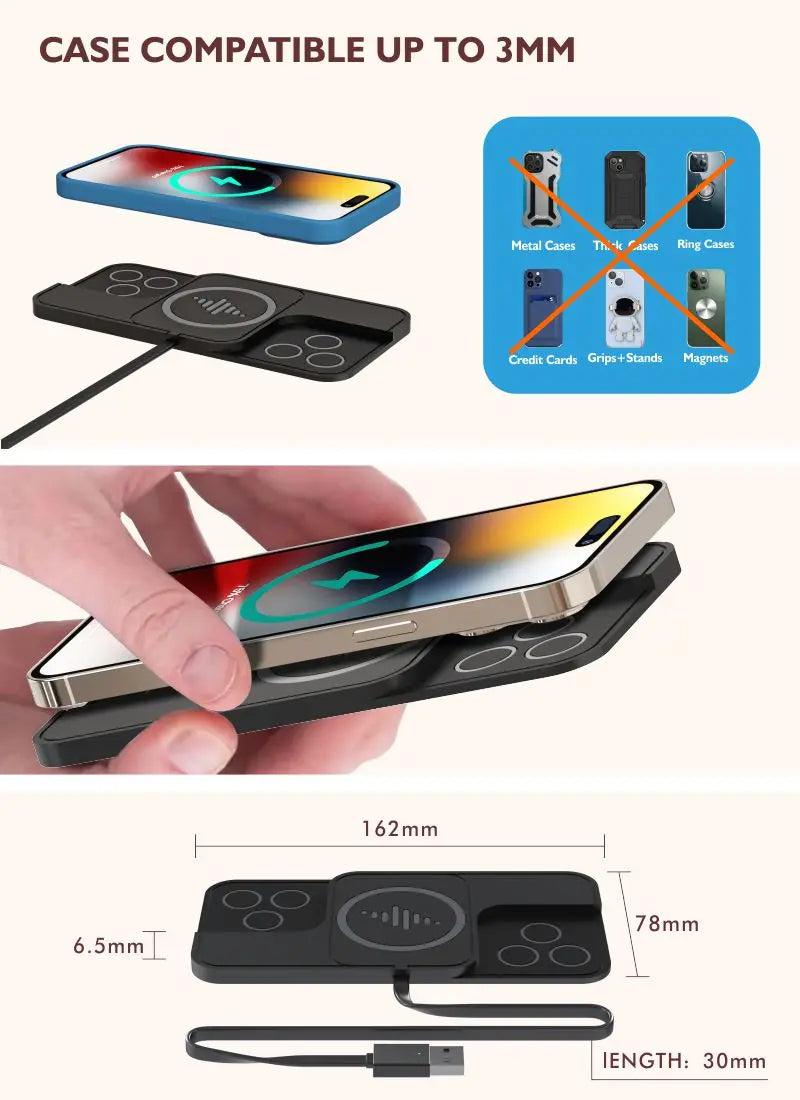 30W Fast Car Wireless Charger Pad for iPhone 15 14 13 12 Samsung Huawei AirPods Phone Non-slip Quick Car Wireless Charging Stand