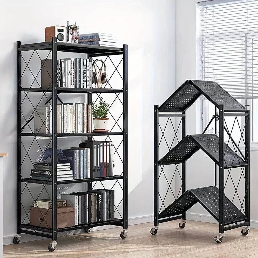 3/4/5-layer Heavy-duty Foldable Metal Storage Rack With Wheels For