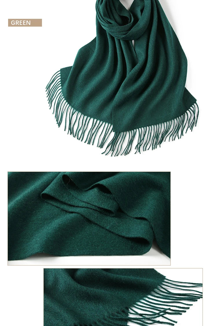 LONGMING 100% Merino Wool Knitted Shawl New Women Autumn Fashion Classic Plaid Solid Scarf Winter Warm Knottable Muffler for Man