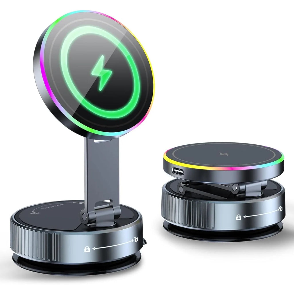 Cooling Wireless Charger Car Phone Holder with Breathing RGB Light Magnetic Suction Cellphone Bracket for iPhone 12-17 Pro Max