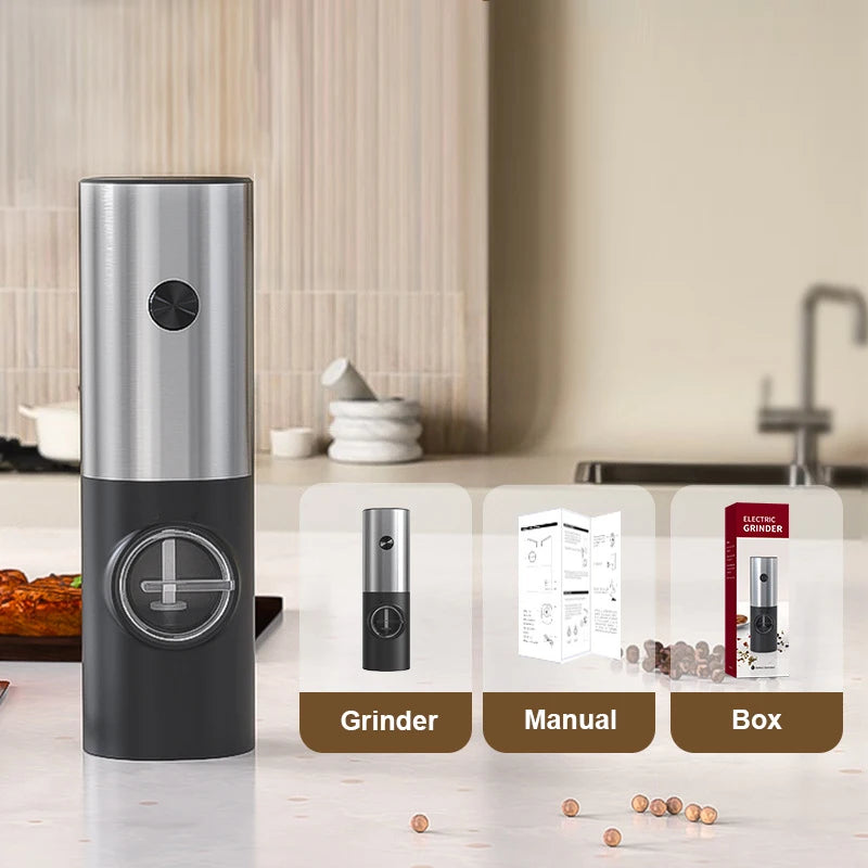 Electric Salt Pepper Grinder Set USB Rechargeable Automatic Spice Mill with LED Light Adjustable Coarseness Kitchen Gadget