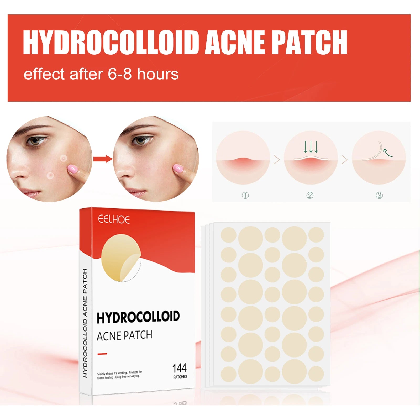 Hydrocolloid Acne Patches - 144 Count Invisible Blemish Patch, Ultra-Thin Skin Care Stickers for Gentle Blemish Care