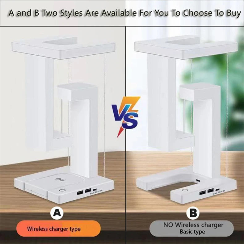 INS LED Night Light Anti-Gravity Physics Balance Suspension Table Desk Lamp Phone Wireless Charger Home Decor Bedside Lighting