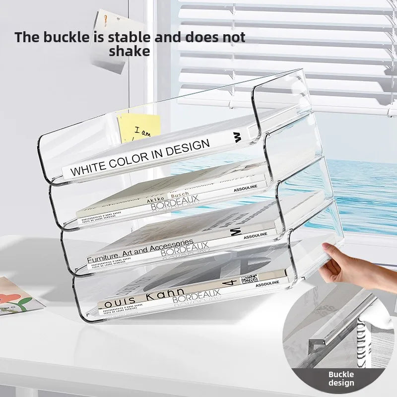 Desk Organizer with 2 Vertical File Holder, 4 Tier Stackable Paper Letter Tray File Organizer with  Pen Holder,Desk Organizer