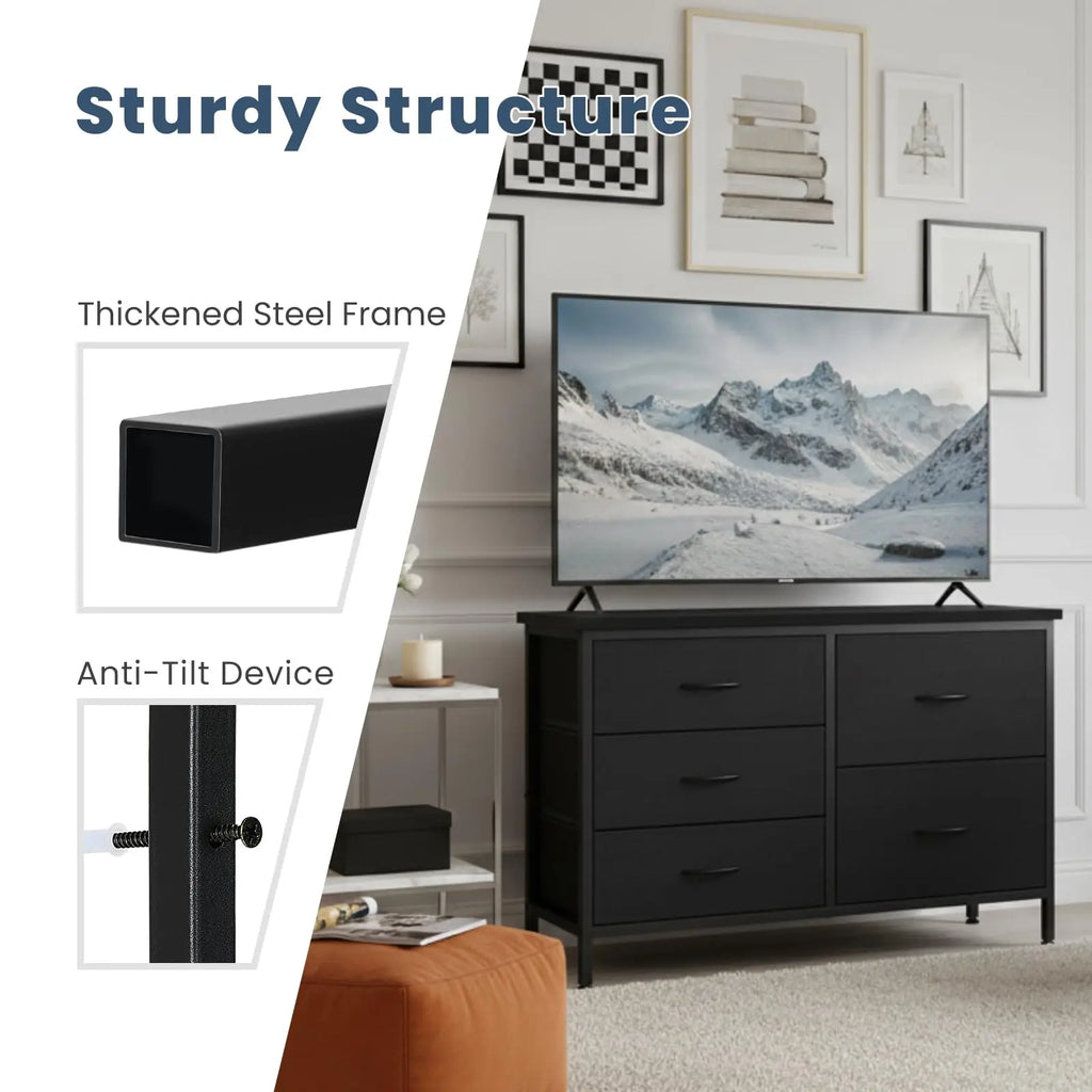 MCQ Cabinet With 5 Fabric Drawers Metal Frame Beside
