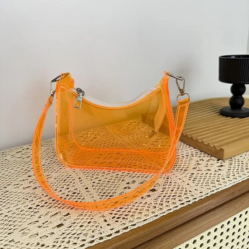 Stylish Women Y2K Clear Jelly Shoulder Bag Elegant Small Zippered