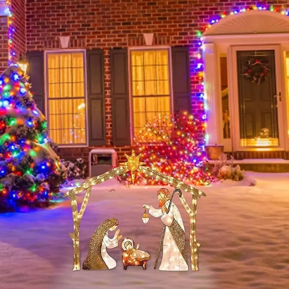 5.5FT Outdoor Lighted Nativity Scene With light Waterproof Nativity Scene Christmas Decoration Easter Yard Decoration