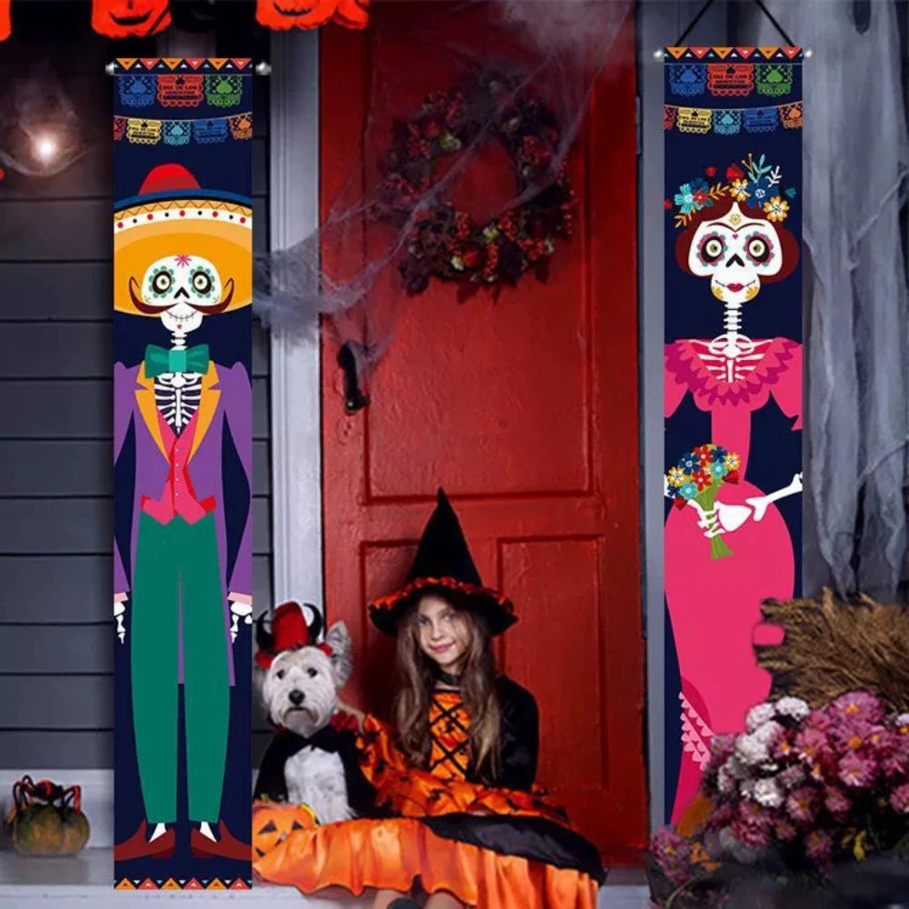 Halloween Decorative Props Mexican Day of the Dead flag Hanging Outdoors Hanging Porch Sign Halloween Welcome Signs Home Decor