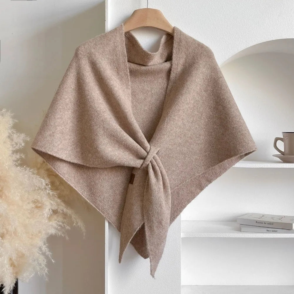 Casual Solid Color Knitted Shawl Thickened Soft Triangle Scarf Winter Warm Neck Wrap Wool Blended Shawl