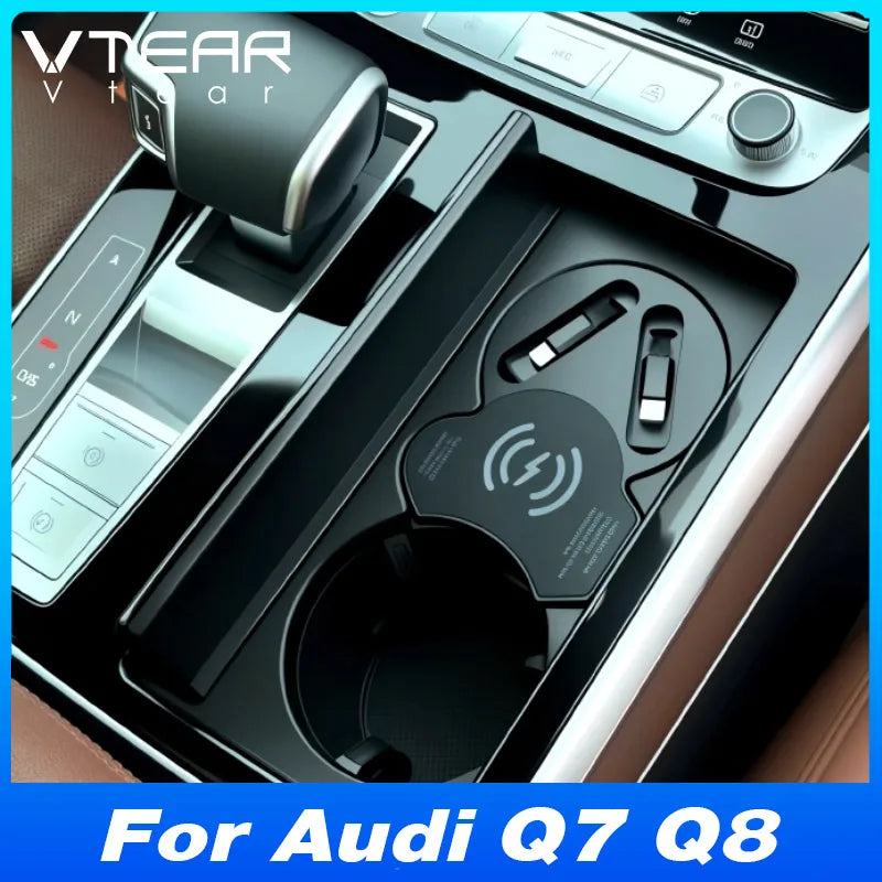 For Audi Q7 2020-2025/ Audi Q8 2017-2025 Car Wireless Charger with Expansion Cable Dual Port Type-C Fast Charging Adapter