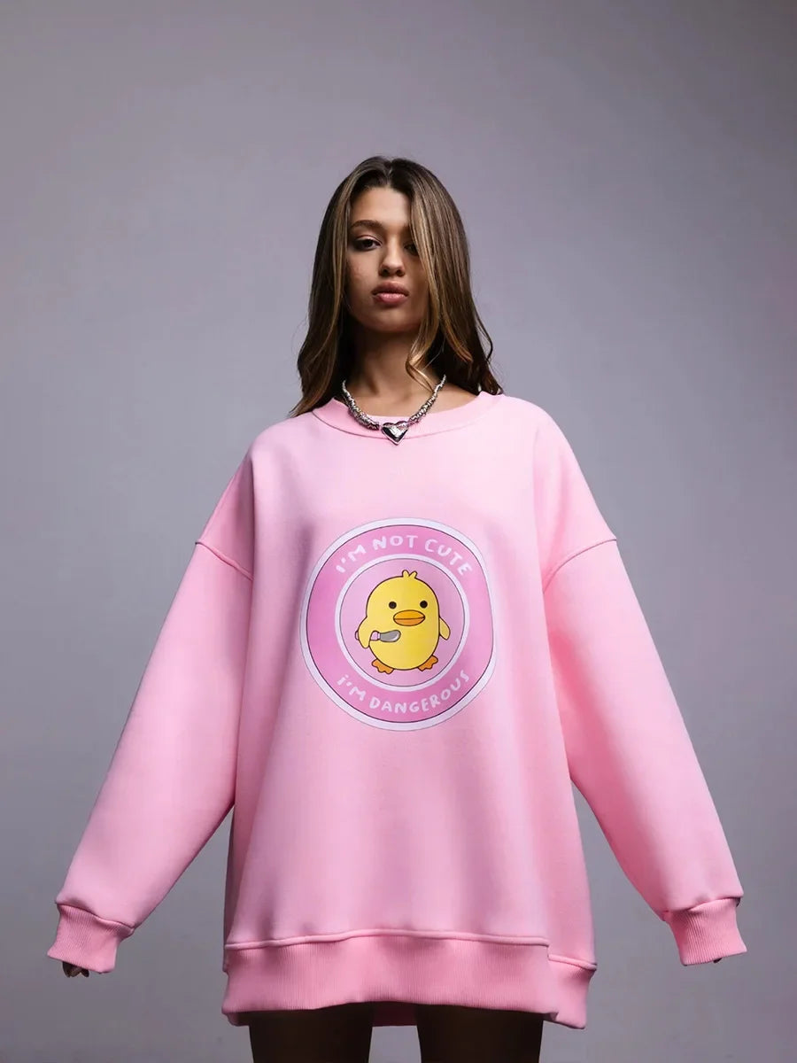 Bornladies Women's Loose Round Neck Sweatshirt Oversized Chic Printing Hoodies Casual Autumn Winter Warm Female Trendy PulloverT