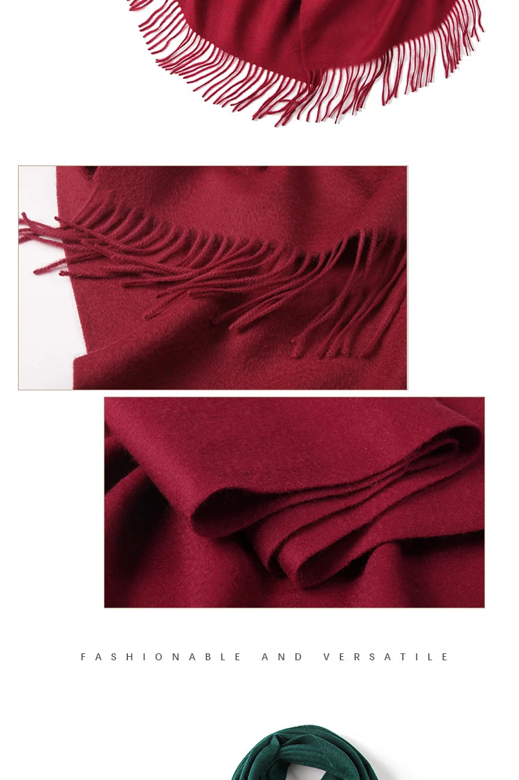 LONGMING 100% Merino Wool Knitted Shawl New Women Autumn Fashion Classic Plaid Solid Scarf Winter Warm Knottable Muffler for Man