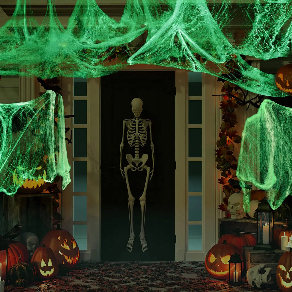 Halloween Glow in The Dark Spider Web, Halloween Decorations, Stretch Fake Spider Webs for Outdoor Indoor Courtyard Creepy Decor