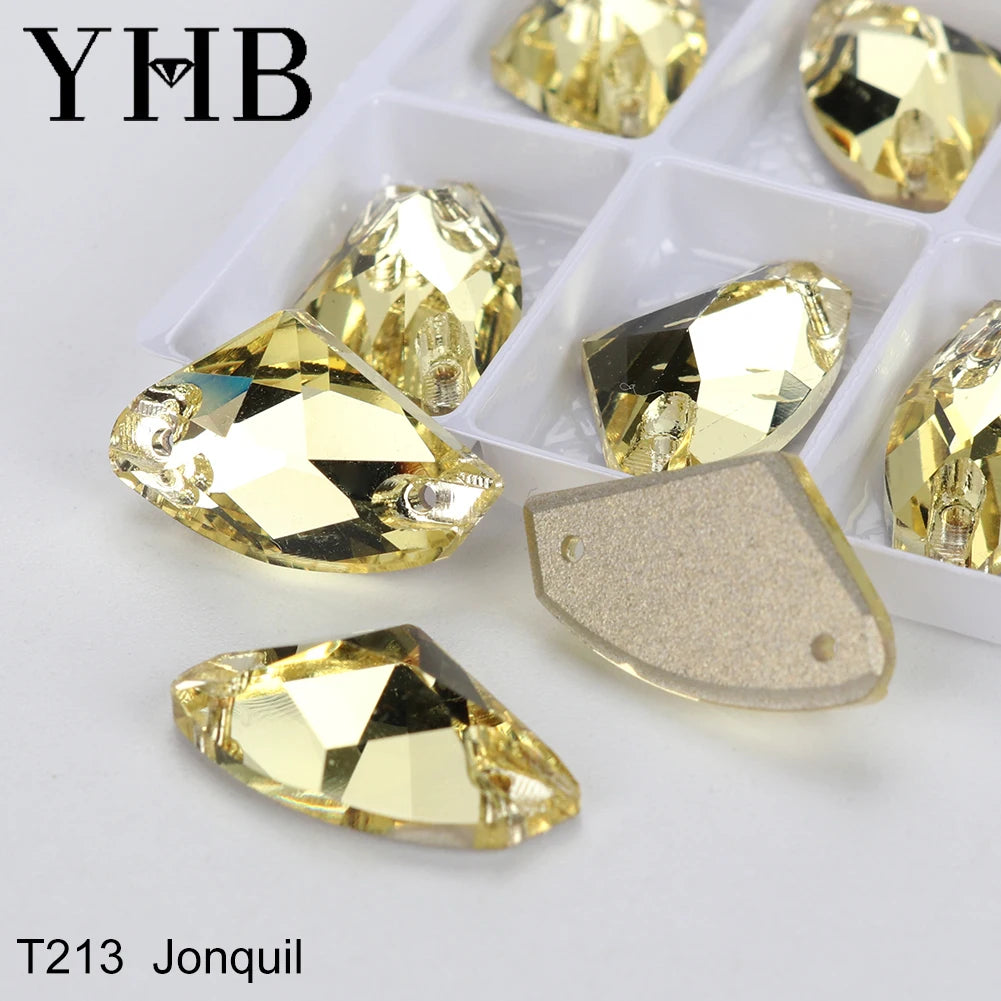 YHB Top Quality Galactic Axe Glass Crystal AB Moonlight Sewing Stones Flatback Sew on Rhinestones For Garment Clothes Bags
