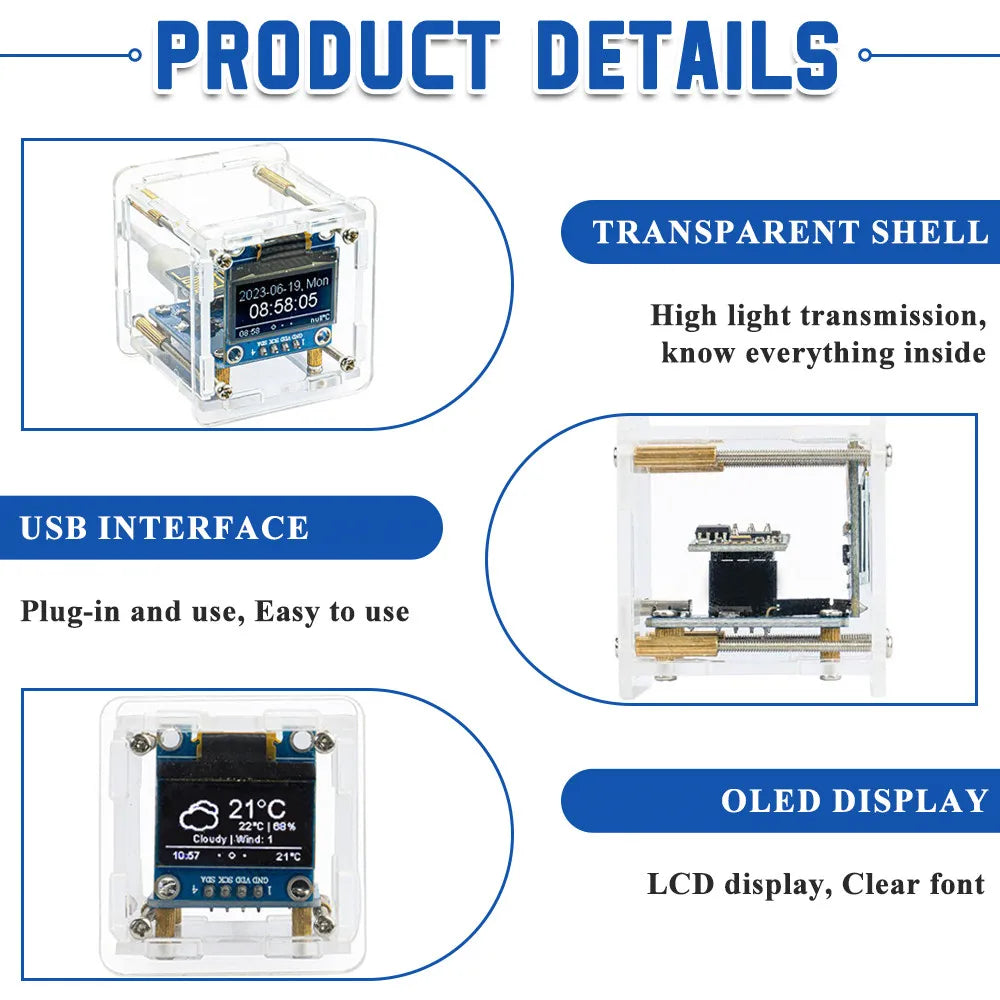 ESP8266 Mini WiFi Weather Clock DIY Kit
