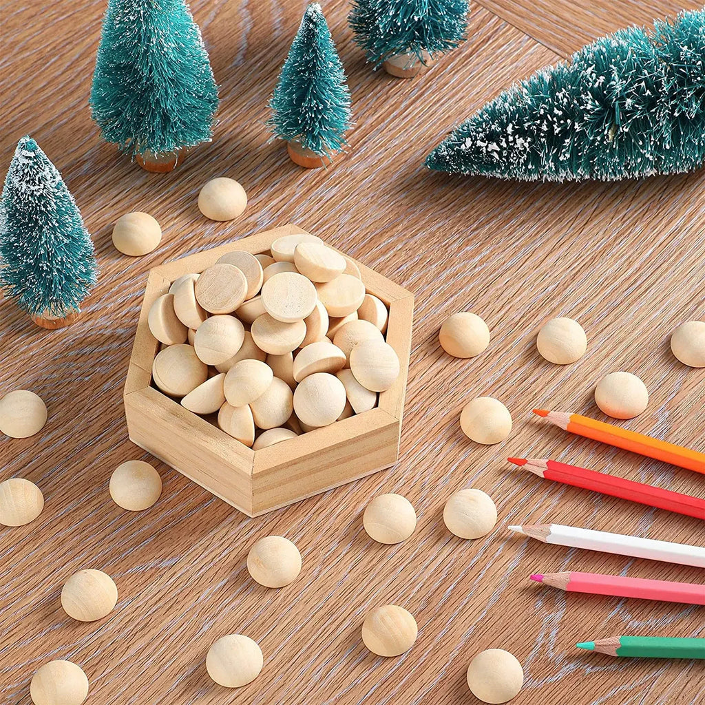 Half Wood Balls Bead Natural Half Wooden Balls Unfinished Split Wood Beads DIY Craft Arts Christmas Decor Half Round Wood Balls