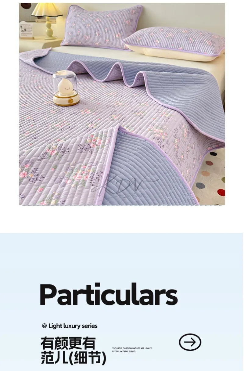 Thickened Quilted Bedspread for Single Double Bed Floral Soft Breathable Summer Quilt Machine Washable Dust-proof Bed Cover Set