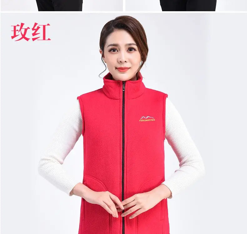 Autumn Winter Fleece Vest Women Stand Collar Zipper Sweatshirt Sleeveless Cardigan Warm Waistcoat Solid Tankcoat Women Clothing