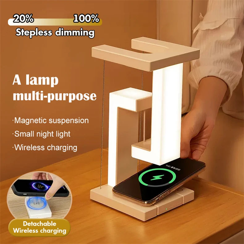 INS LED Night Light Anti-Gravity Physics Balance Suspension Table Desk Lamp Phone Wireless Charger Home Decor Bedside Lighting
