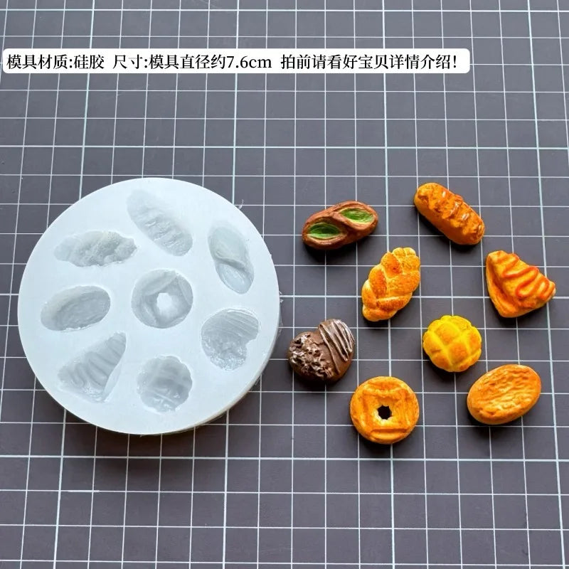 Miniature Food Toy Simulation Bread Silicone Mold DIY Dollhouse Croissant/waffle/baguette/wagashi Quick Modeling Clay Mold