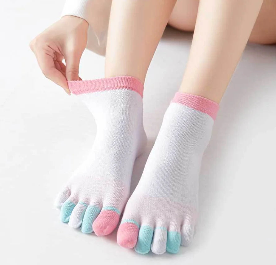 1/5Pairs Women Sports Toe Socks with Separate Fingers High Tube Five Finger Cotton Crew Socks Yoga High Quality
