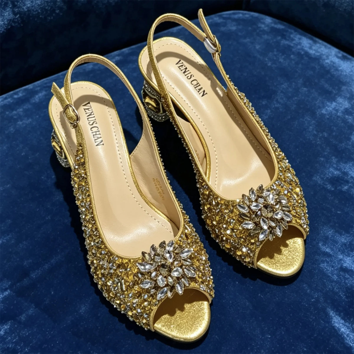 Sky Gold Elegant Nigerian Rhinestone Wedding Shoe and Bag