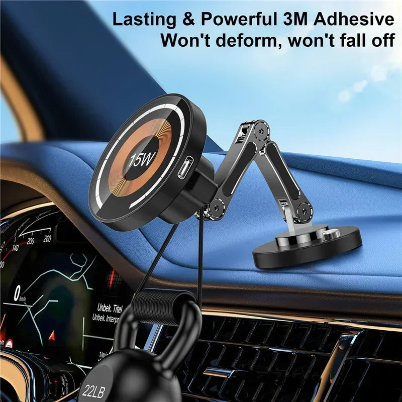 Car Magnetic Wireless Charger Adjustable Mobile Phone Holder for iPhone 15 14 13 12 Pro Max Fast Charging Easy Paste Mount Stand