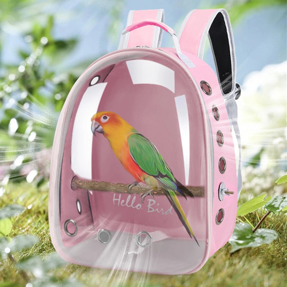 Portable Bird Cage with Prech Feeder and Tray, Acrylic Pet Backpack Bag, Parakeet, Cockatiel, Parrot, Bunny, Travel