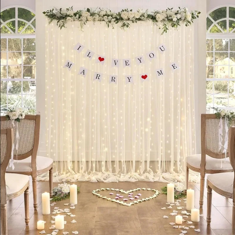 3M LED White Tulle Backdrop Curtains with Light Decoration