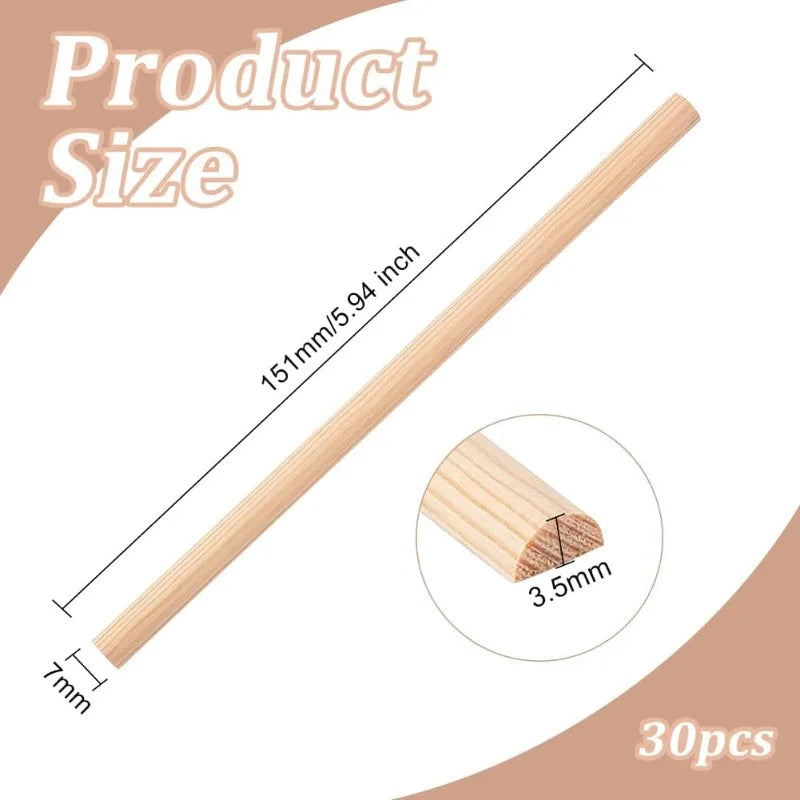 30Pcs Wooden Dowel Rods Half Round Dowel Rods Unfinished Wood Craft Sticks Arch Wood Dowel Rods Half Round Craft Sticks