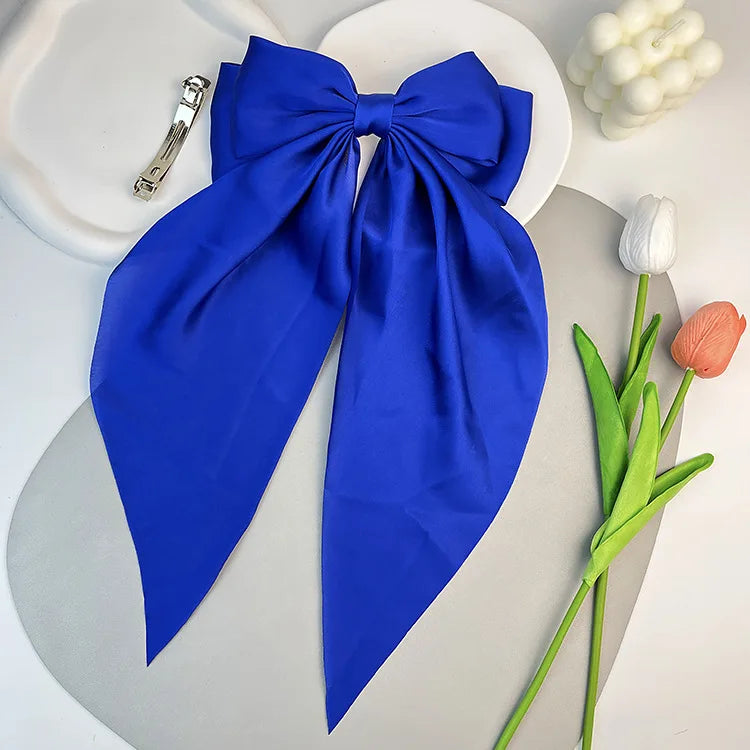 30 Solid Elegant Satin Bow Hairpin Women Girls Spring Hair Clips Headwear Ponytail Hairclips Barrettes Girls Hair Accessories