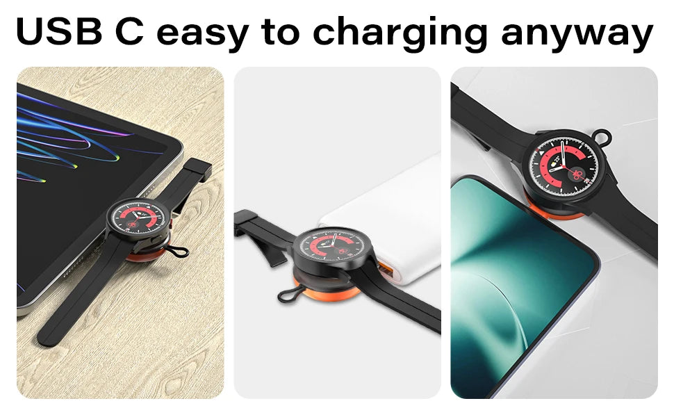 USB C Portable Watch Magnetic Wireless Charger For Apple Watch Ultra 2 3 4 5 6 7 8 9 SE Samsung Galaxy 6 Classic 5 Pro 4 Active