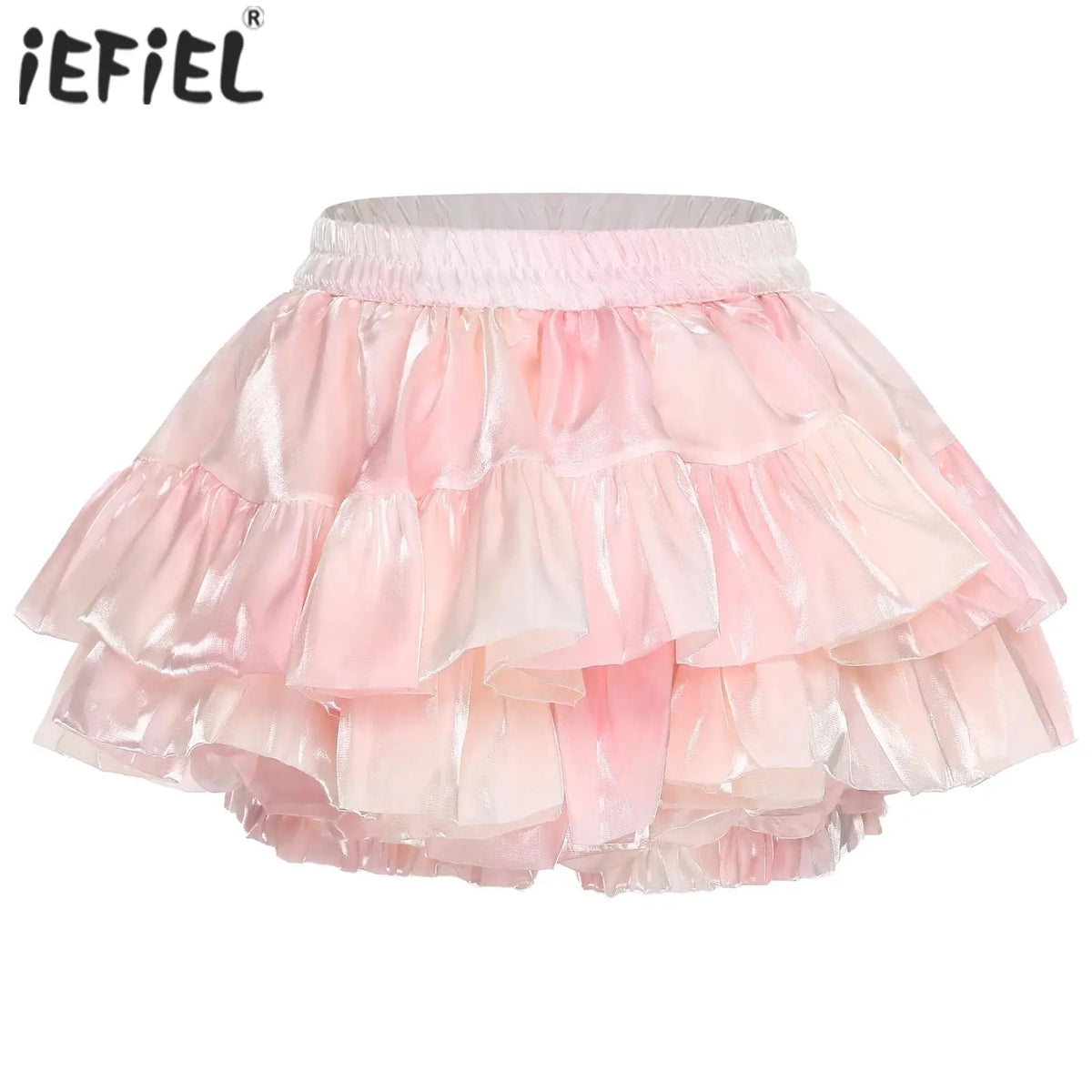 Women Lolita Pumpkin Shorts Puff Y2K Skirt Iridescent Tiered Culottes Elastic Waistband Ruffled Hem Built-in Skirt Anime Costume