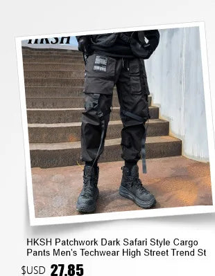 HKSH Spring Autumn New Outfit China-Chic Dark Ribbon Zipper Men Tide Dark Hooded Sweatshirt Original Punk Ins Cargo Pants HK0531