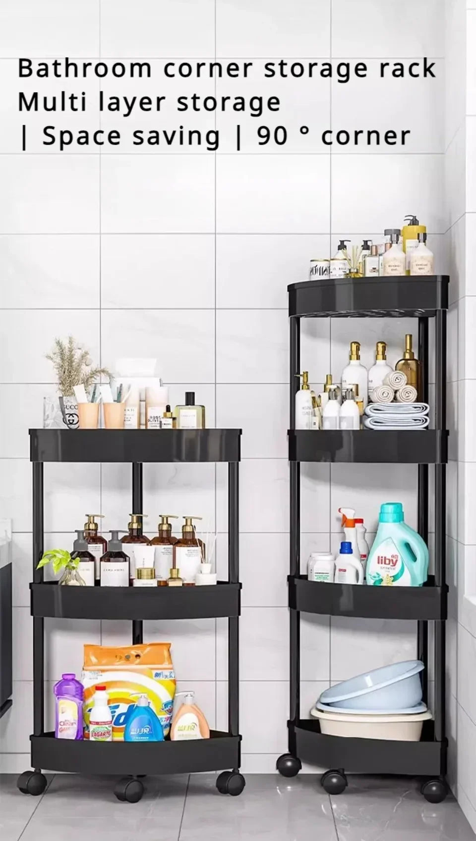 Rolling Cart Storage Rack 2/3/4 Tier Gap Storage Shelf Movable Bathroom Triangle Storage Rack Floor-standing Corner Shelf