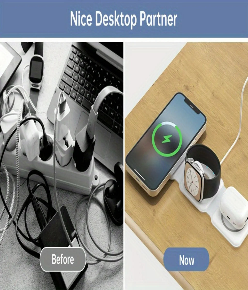 3 in 1 Fast Charging Wireless Magnetic Charger for iPhone 16 15 14 Pro Max Airpods iWatch Foldable Mobile Phone Wireless Charger