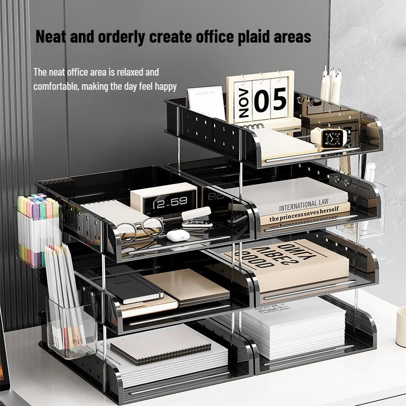 File Organizer Desktop File Storage Clear Transparent Multi-layer Stackable Rack Office Desk Organizer for Home or Office Use