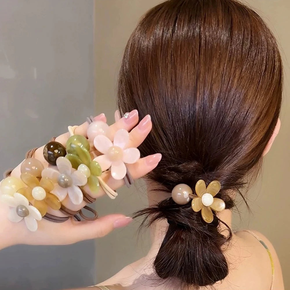 5Pcs New Fashion Women Sweet Hair Tie Set Cute Flower Elastic Hair Bands Hair Ropes Scrunchies Headwear Hairs Accessories
