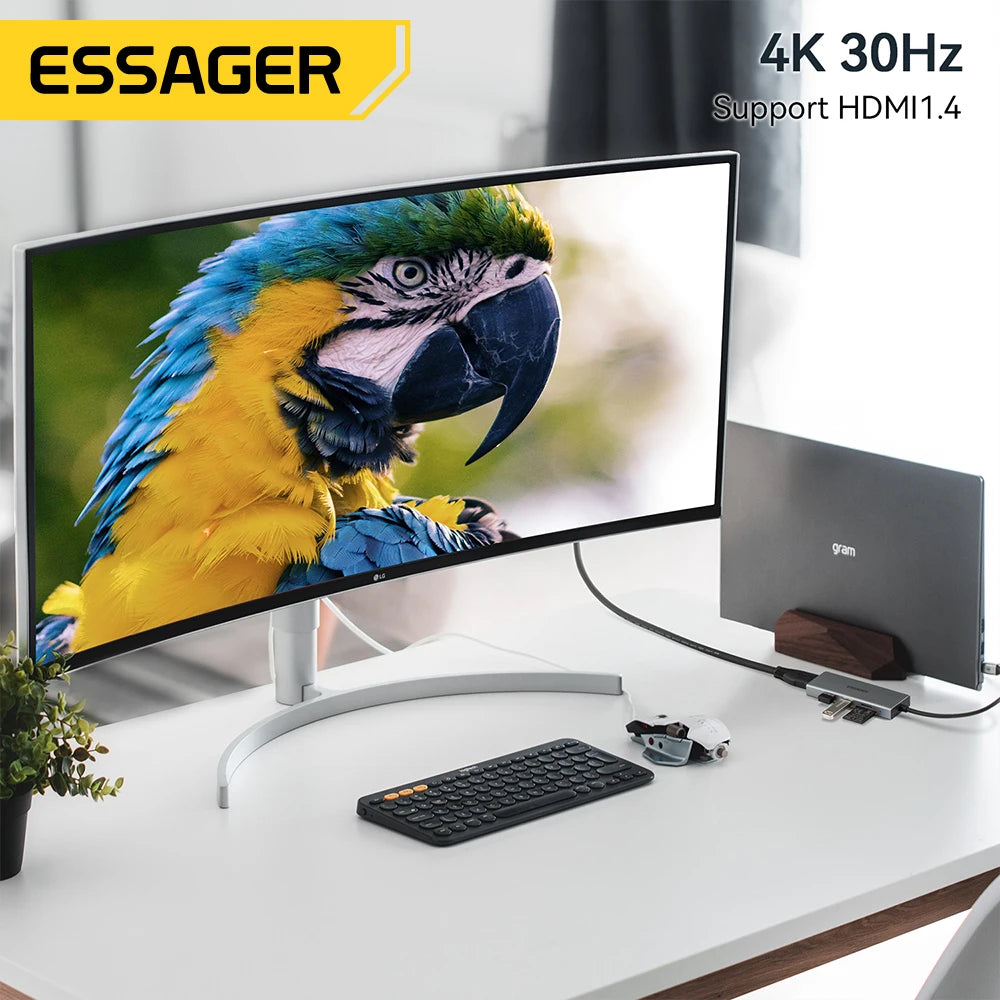 Essager USB C Type C Cable Hub Extender High Speed USB 3.0 2.0 SD