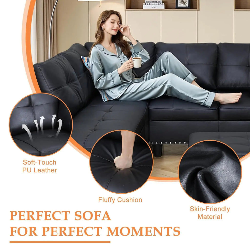 98-Inch L-Shaped Sectional Sofa, 4-Seater