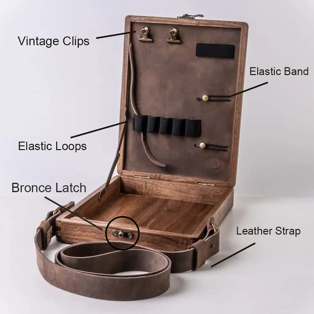 Pen Holder Wooden Desk Organizer Box Portable Stationery Storage