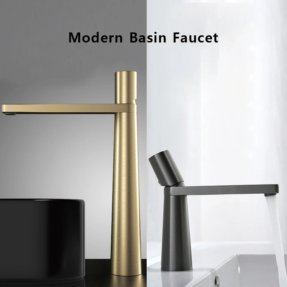 Modern Basin Faucet Brushed Gold Brass Bathroom Mixer Faucet