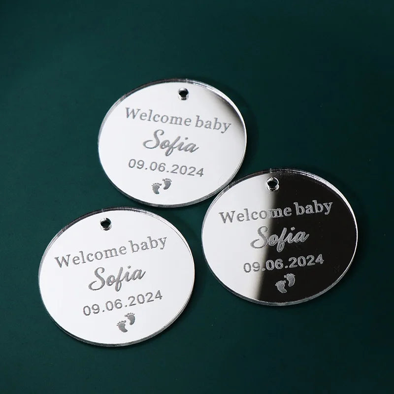 Personalized Mirror Acrylic Tags For Wedding Engagement Custom Baptism Wedding Name Baby Baptism Mirror Decoration Gift Tags